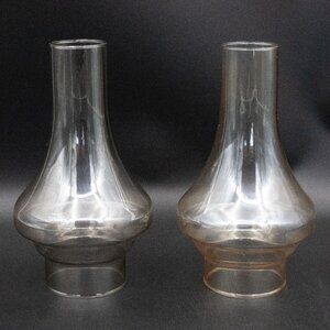 8.5" Vintage Pot Belly Oil Lamp Chimney Pair Smokey Glass Hurricane Parlor
